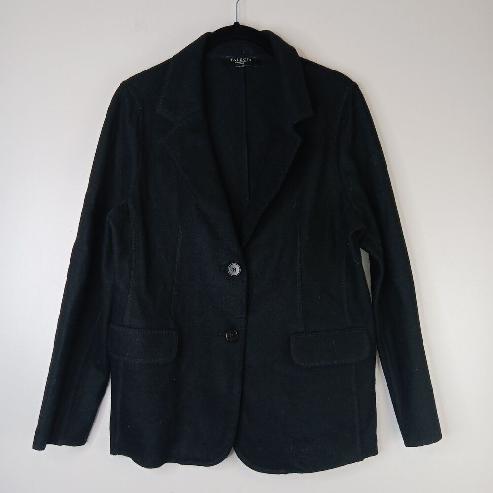 Talbots Women's Blazer Jacket Thin Wool Blend Petite Black Lightweight Medium